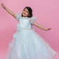 Sky Blue Organza Gown With Puff Sleeves