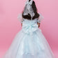 Sky Blue Organza Gown With Puff Sleeves