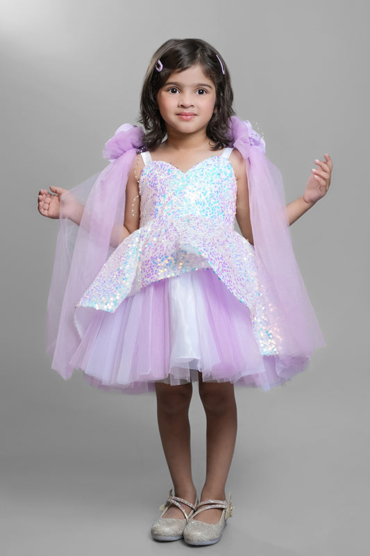 Mauve Sequin Dress With Shoulder Bow