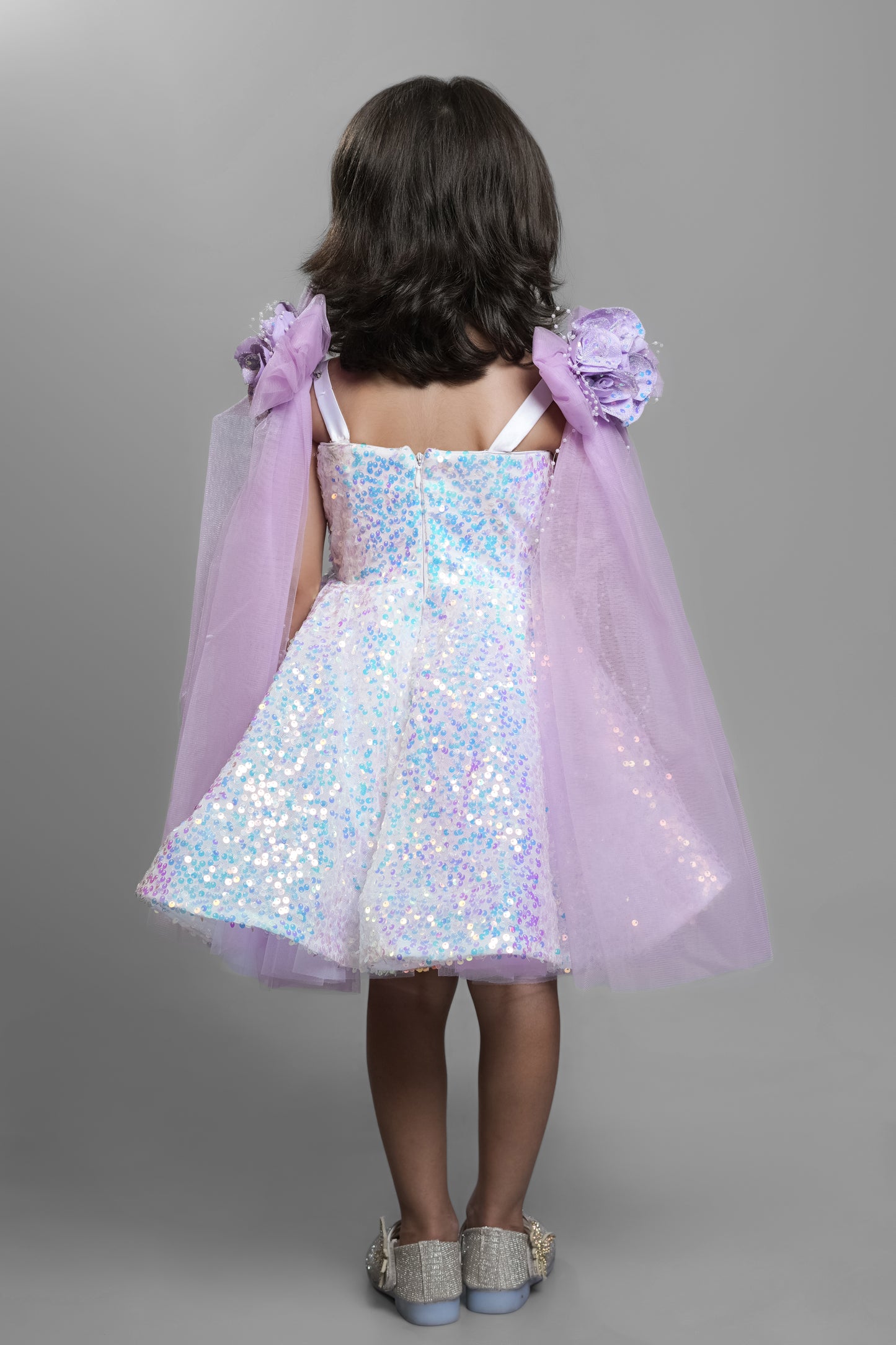 Mauve Sequin Dress With Shoulder Bow