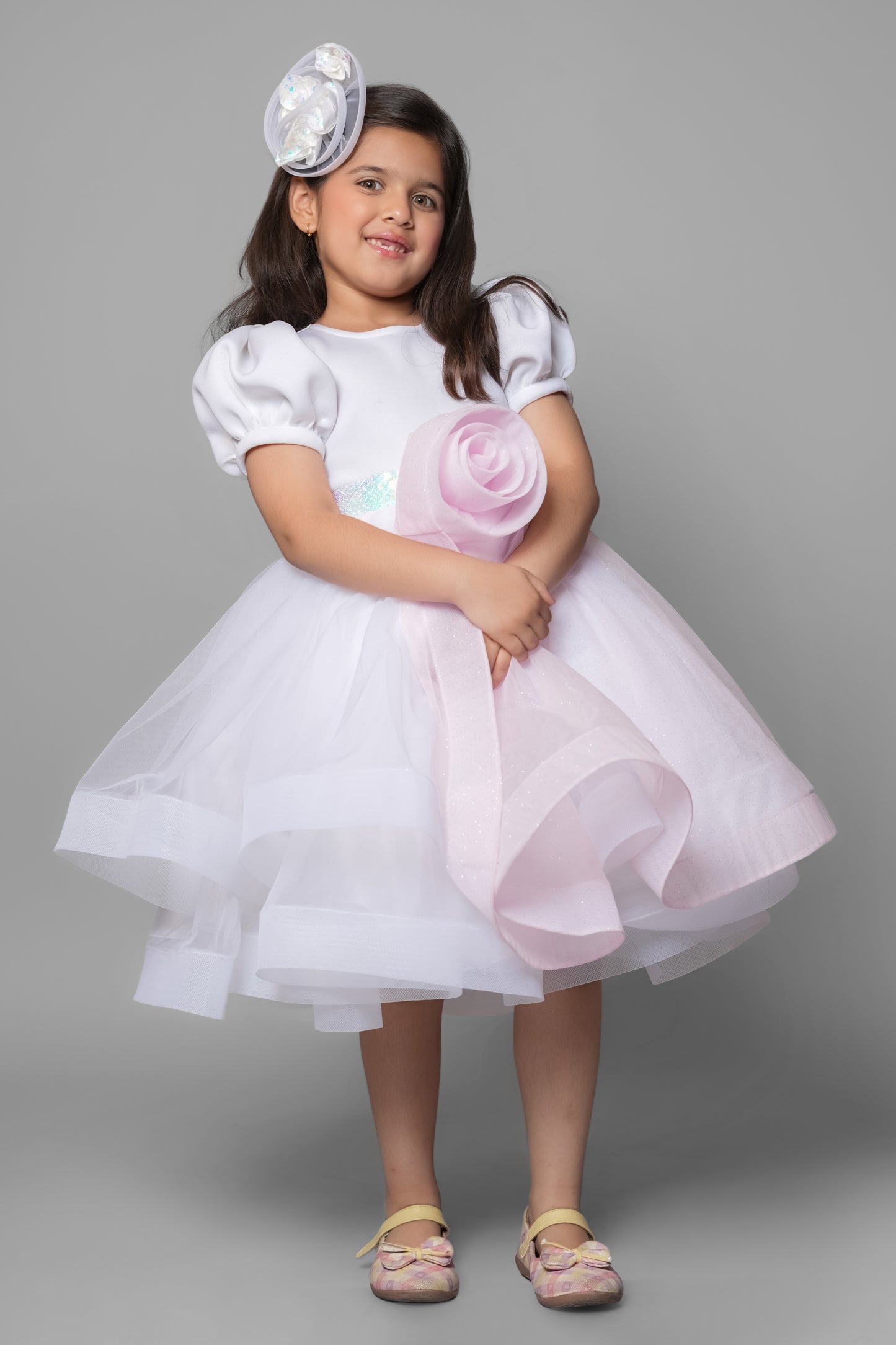 Pink & White Dress With A Flower