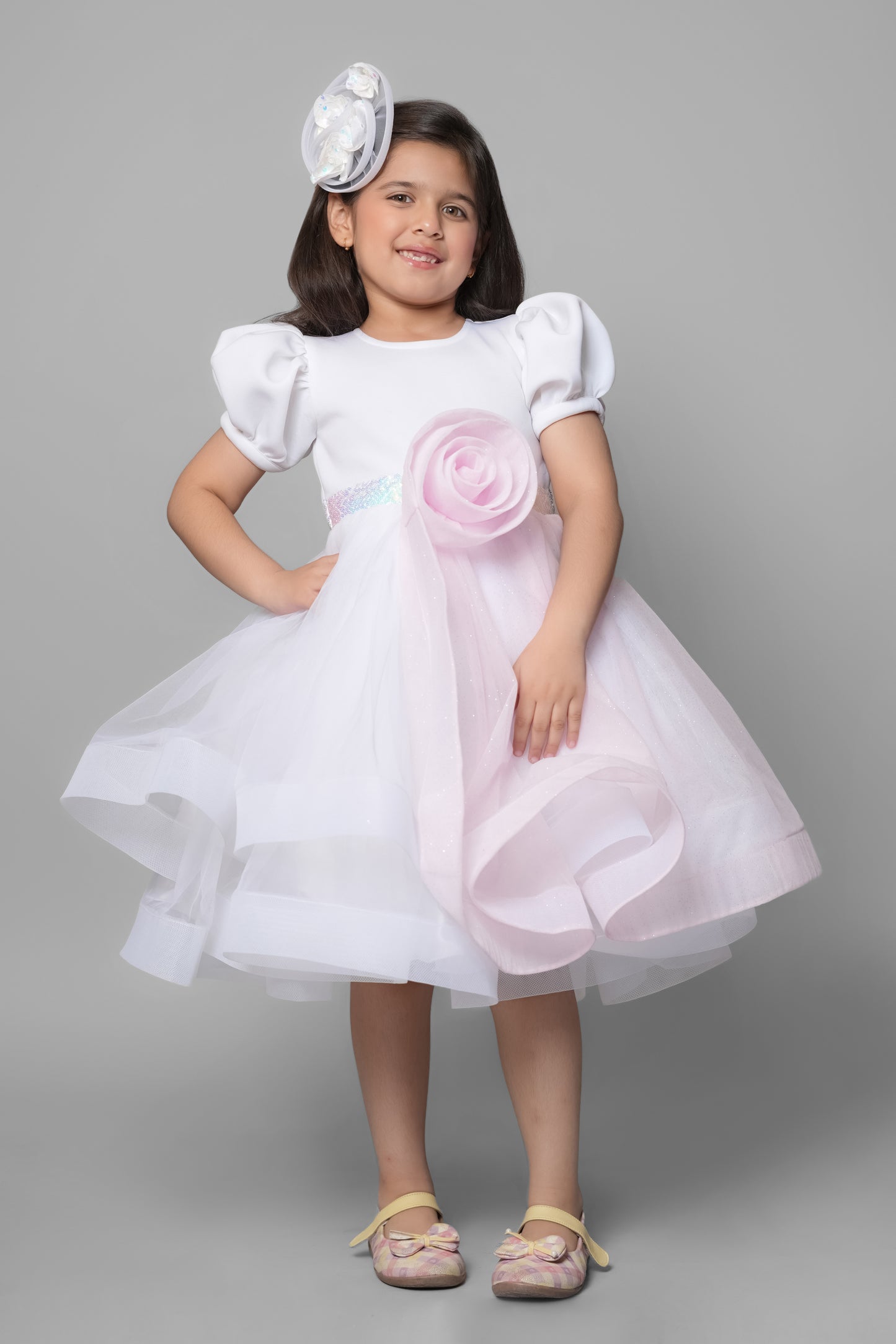 Pink & White Dress With A Flower