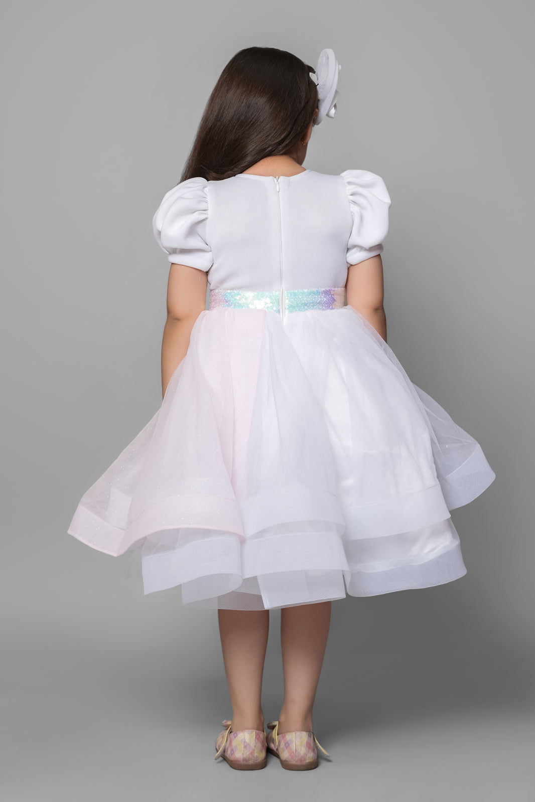 Pink & White Dress With A Flower