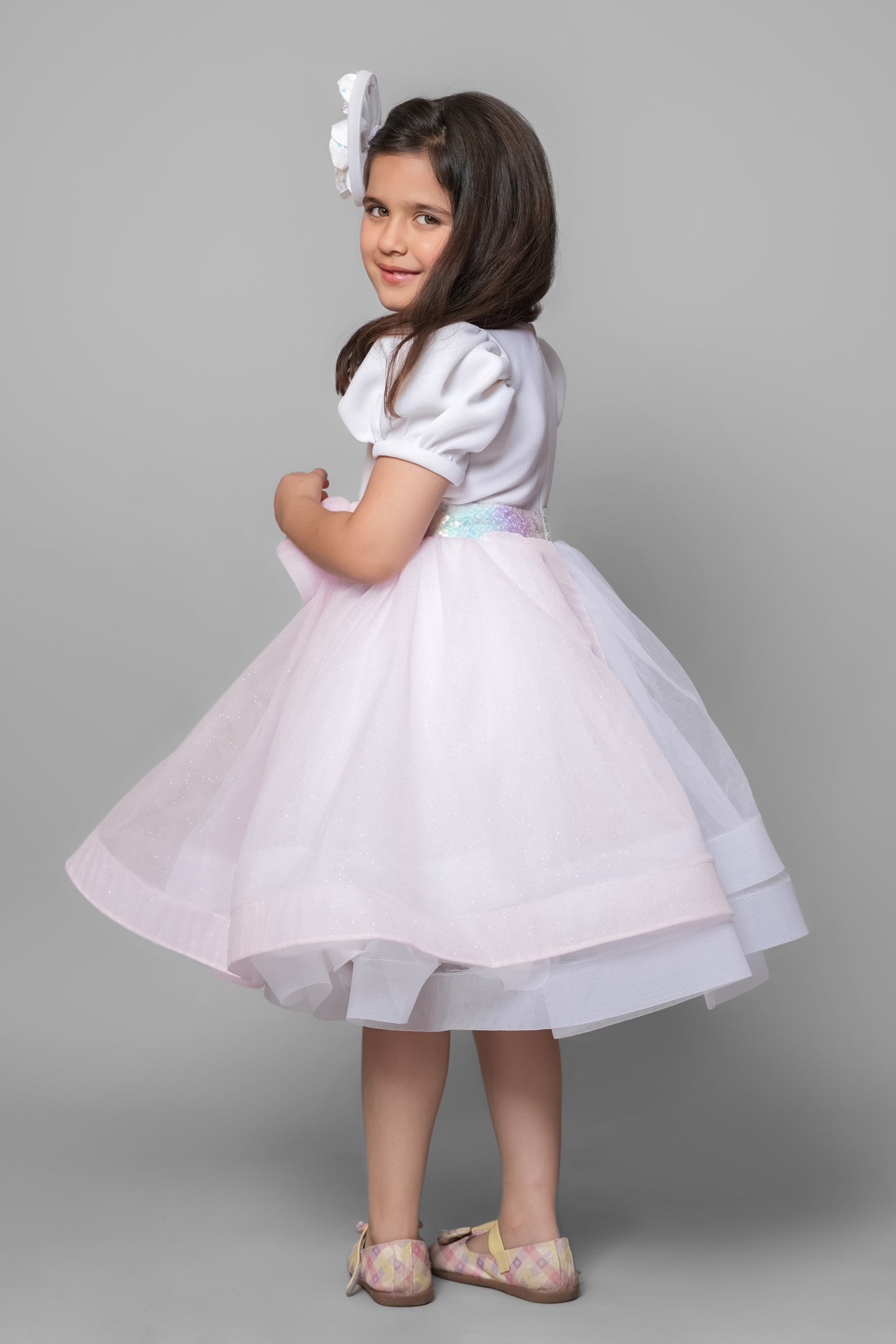 Pink & White Dress With A Flower