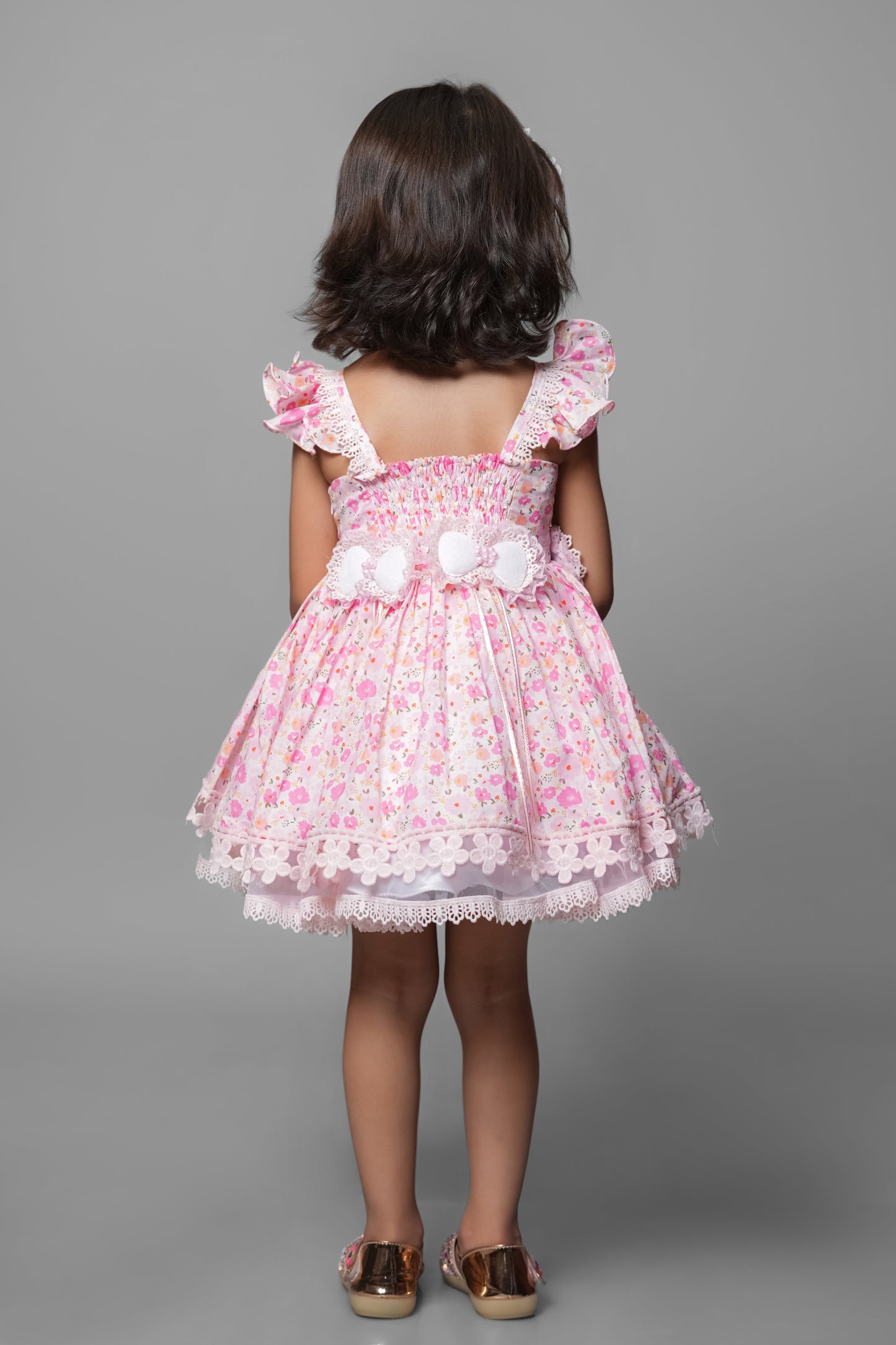 Floral Printed Dress Embellished With Flower Belt