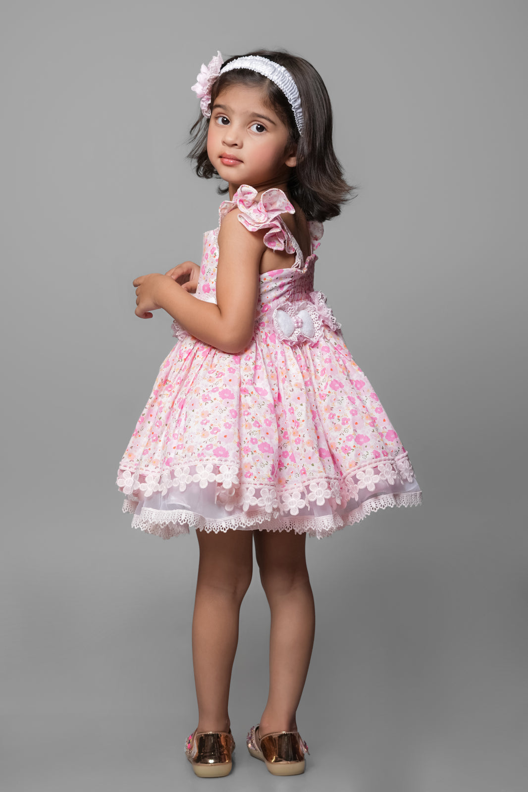 Floral Printed Dress Embellished With Flower Belt