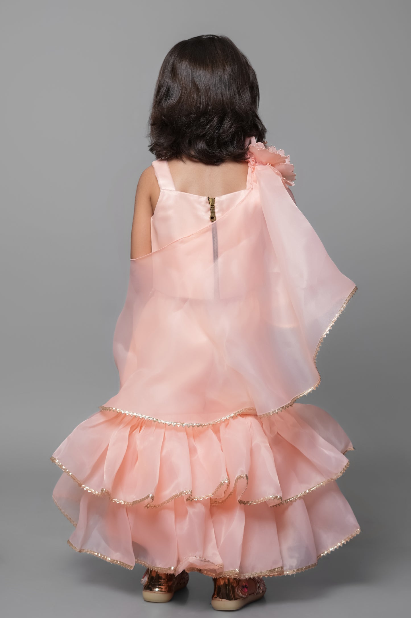Peach Gharara With Flower Dupatta