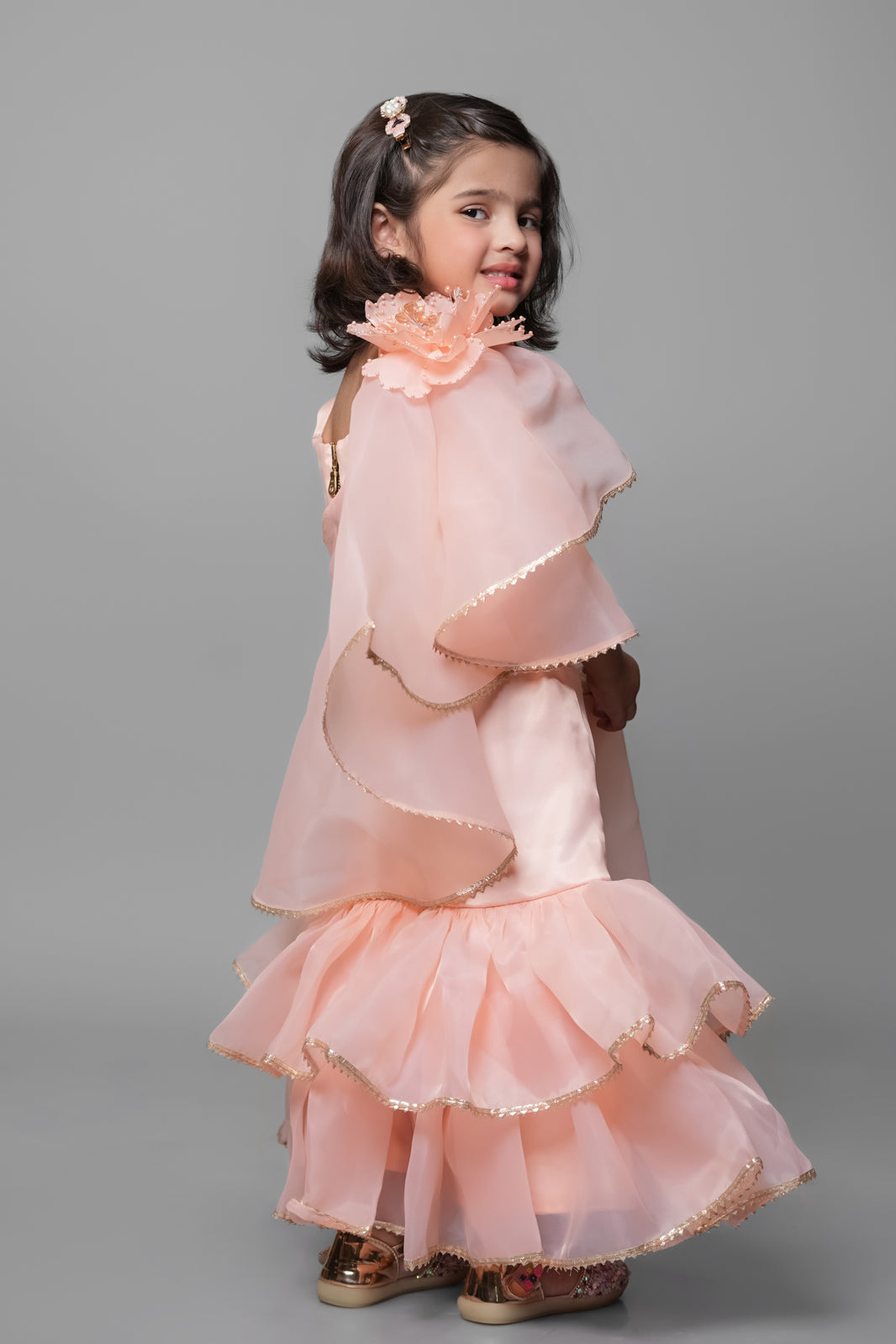 Peach Gharara With Flower Dupatta