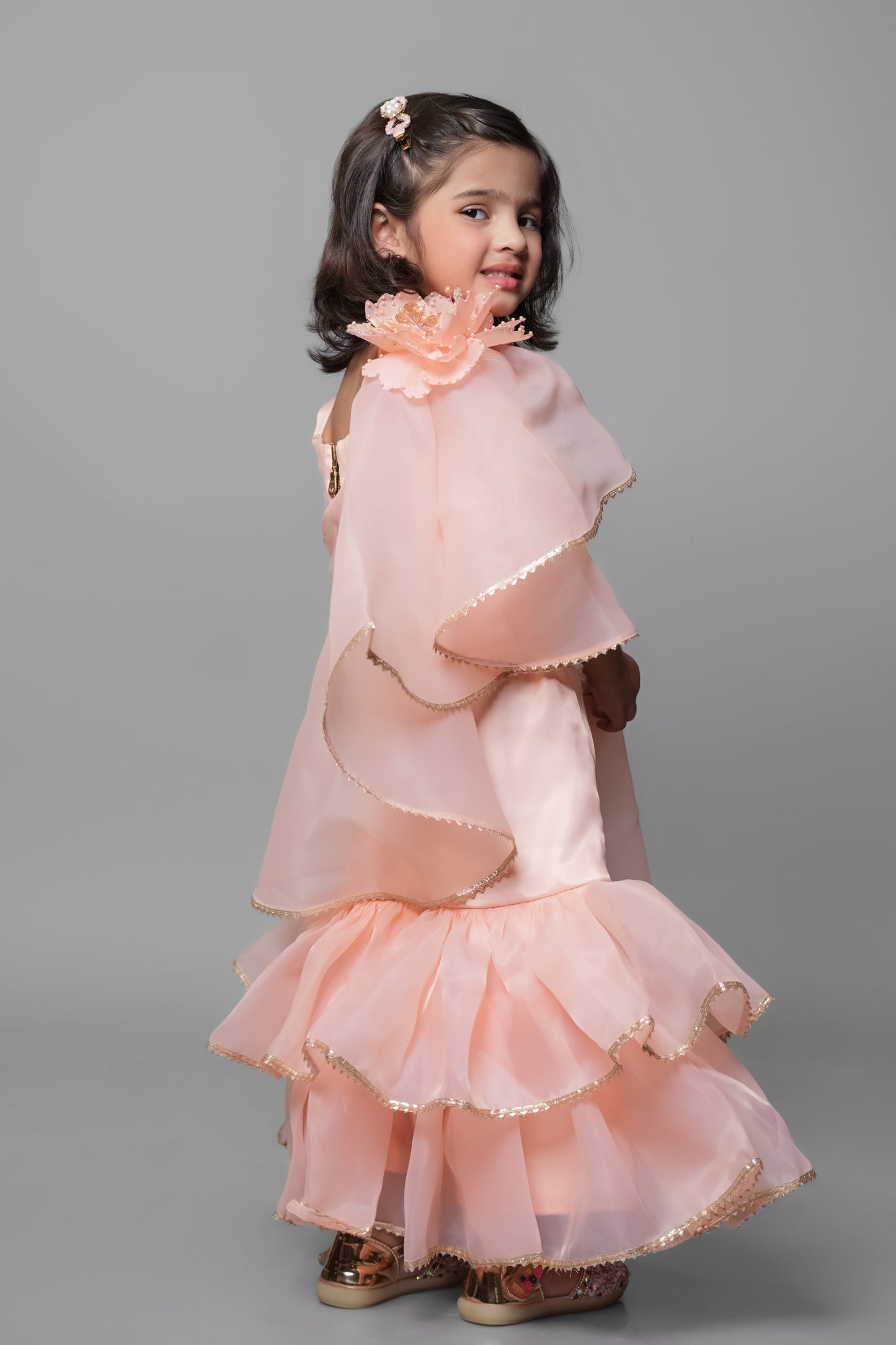 Peach Gharara With Flower Dupatta