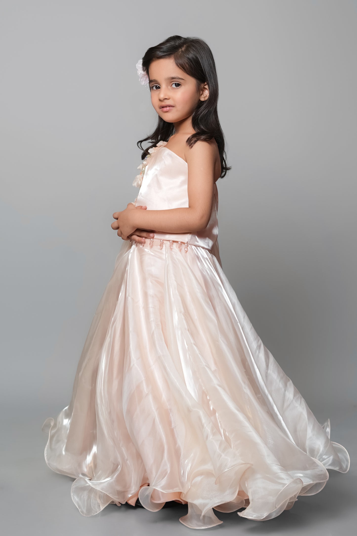 Peach Lehenga Set With Embroidery And Handmade Flower Embellishment