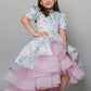 Printed Glaze Cotton Asymmetric Gown With Net And Handmade Detachable Butterfly At The Back