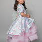 Printed Glaze Cotton Asymmetric Gown With Net And Handmade Detachable Butterfly At The Back