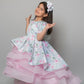 Printed Glaze Cotton Asymmetric Gown With Net And Handmade Detachable Butterfly At The Back