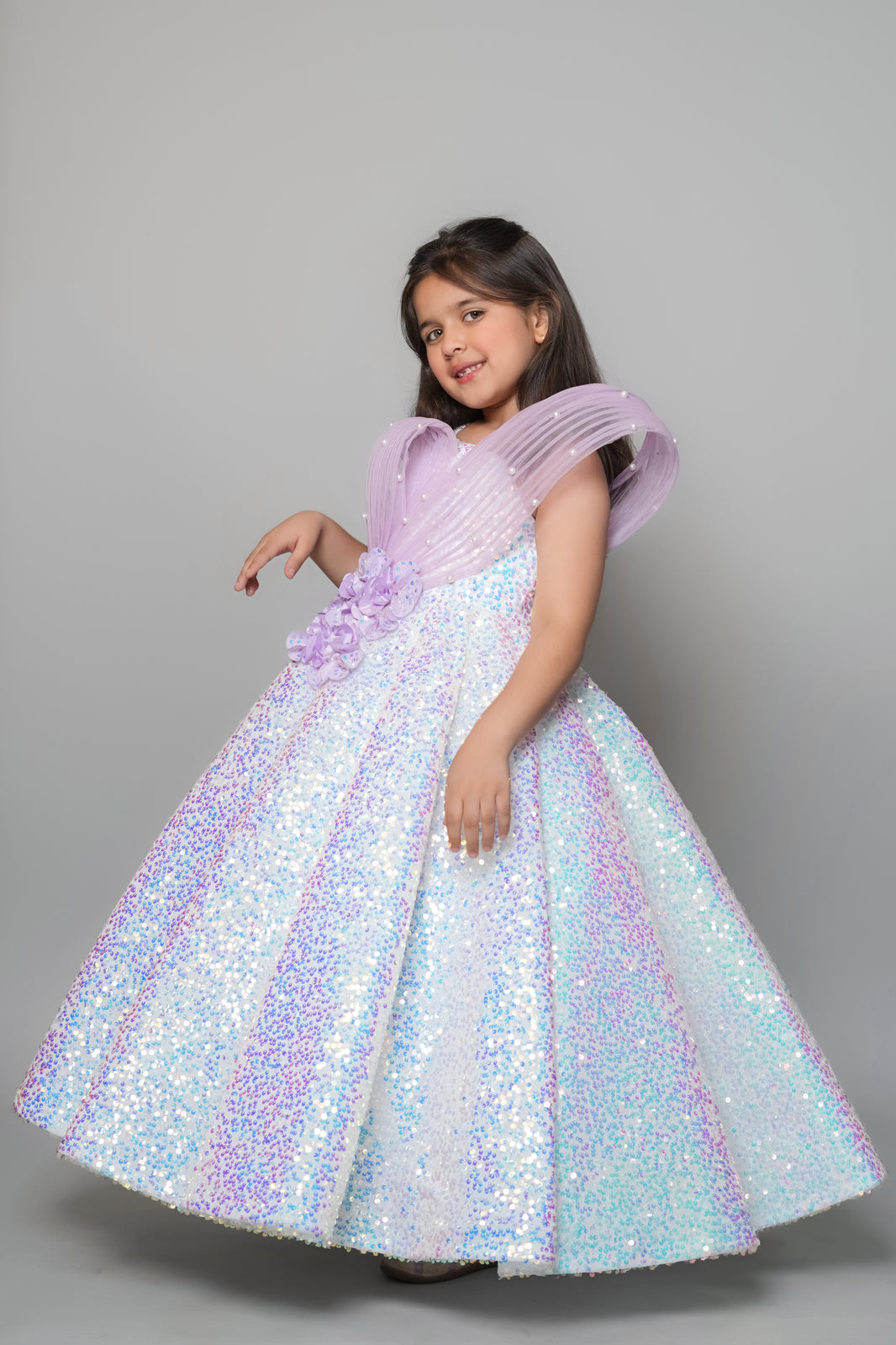 Sequin Gown With Handmade Flowers