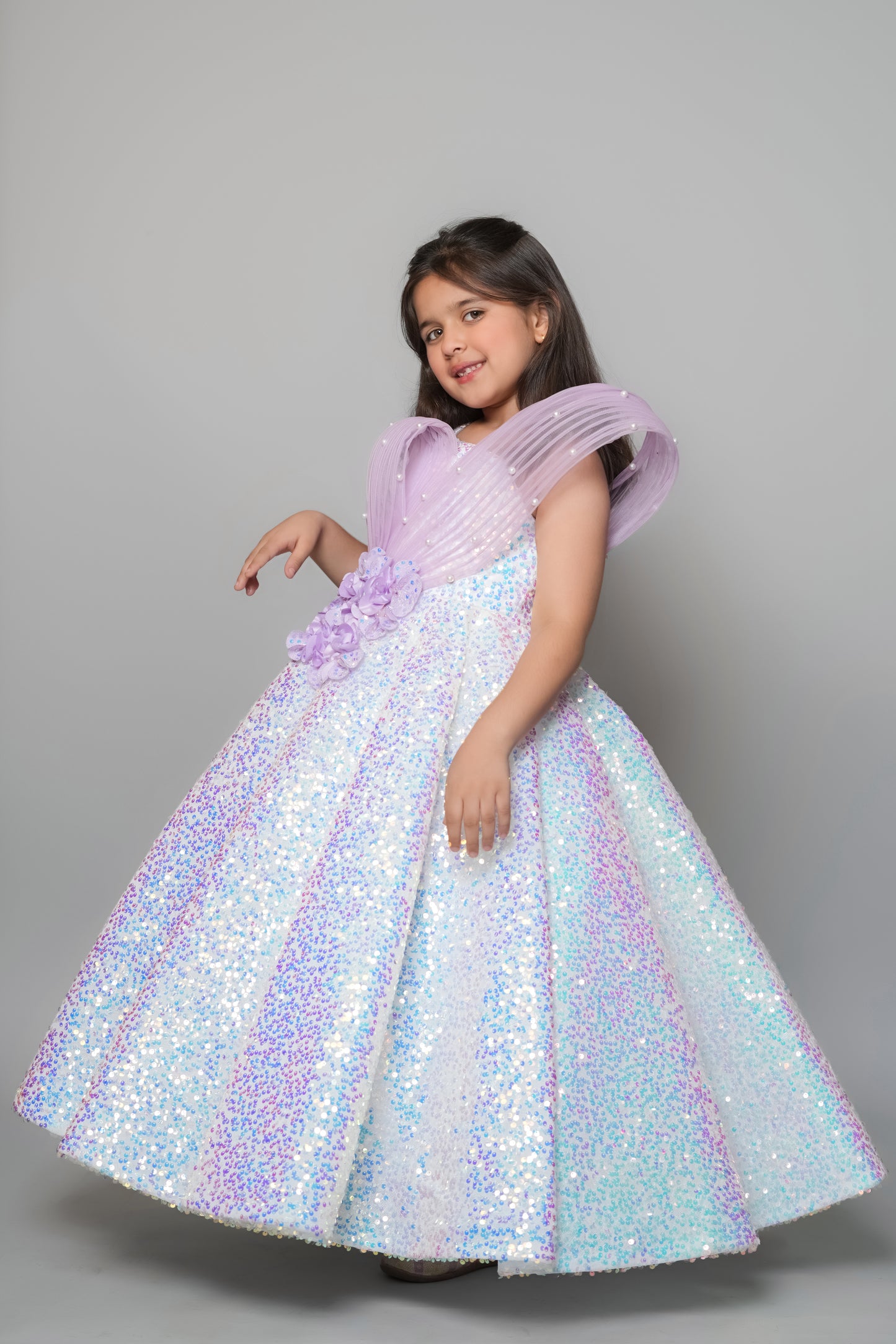 Sequin Gown With Handmade Flowers