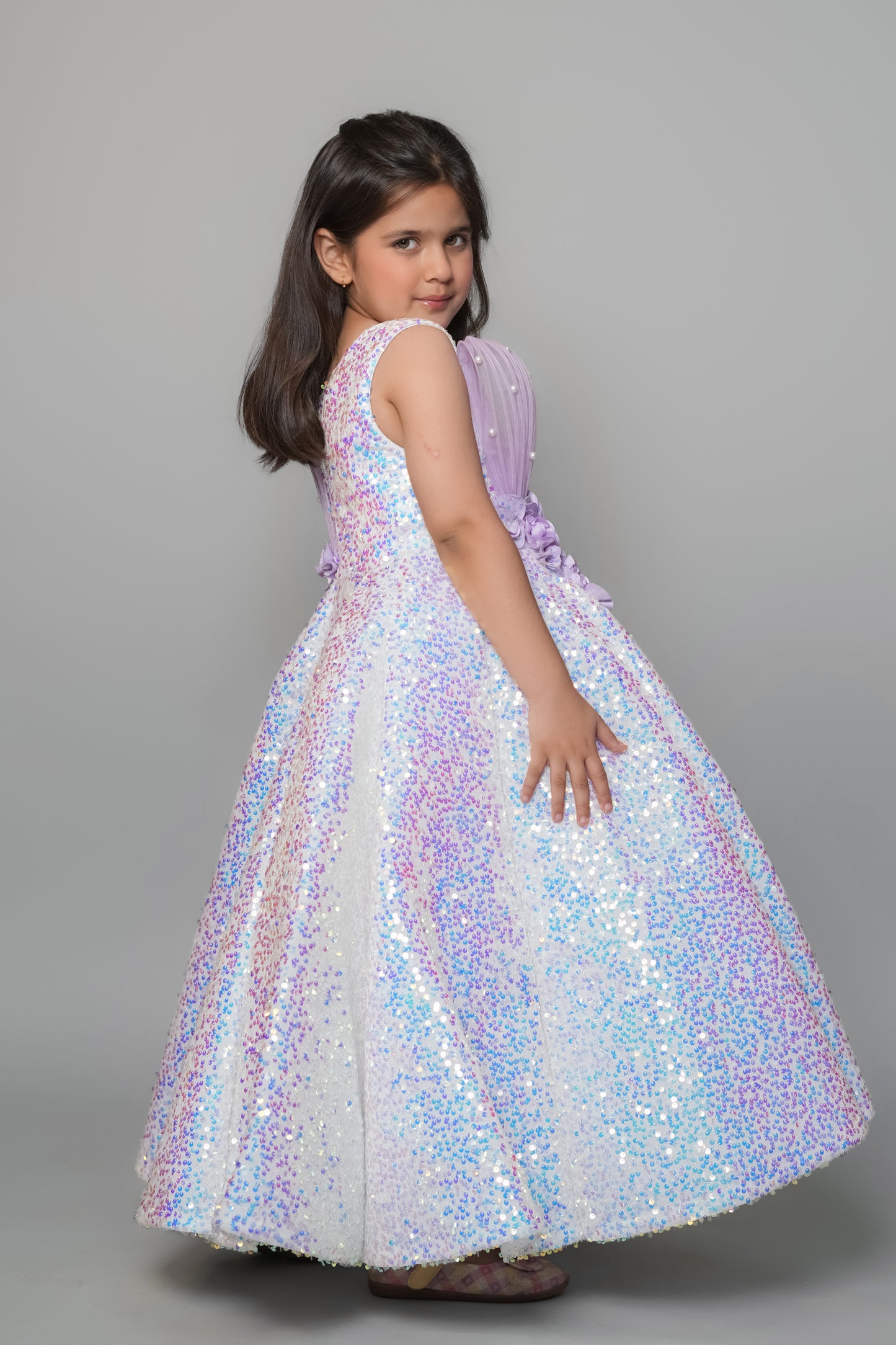 Sequin Gown With Handmade Flowers