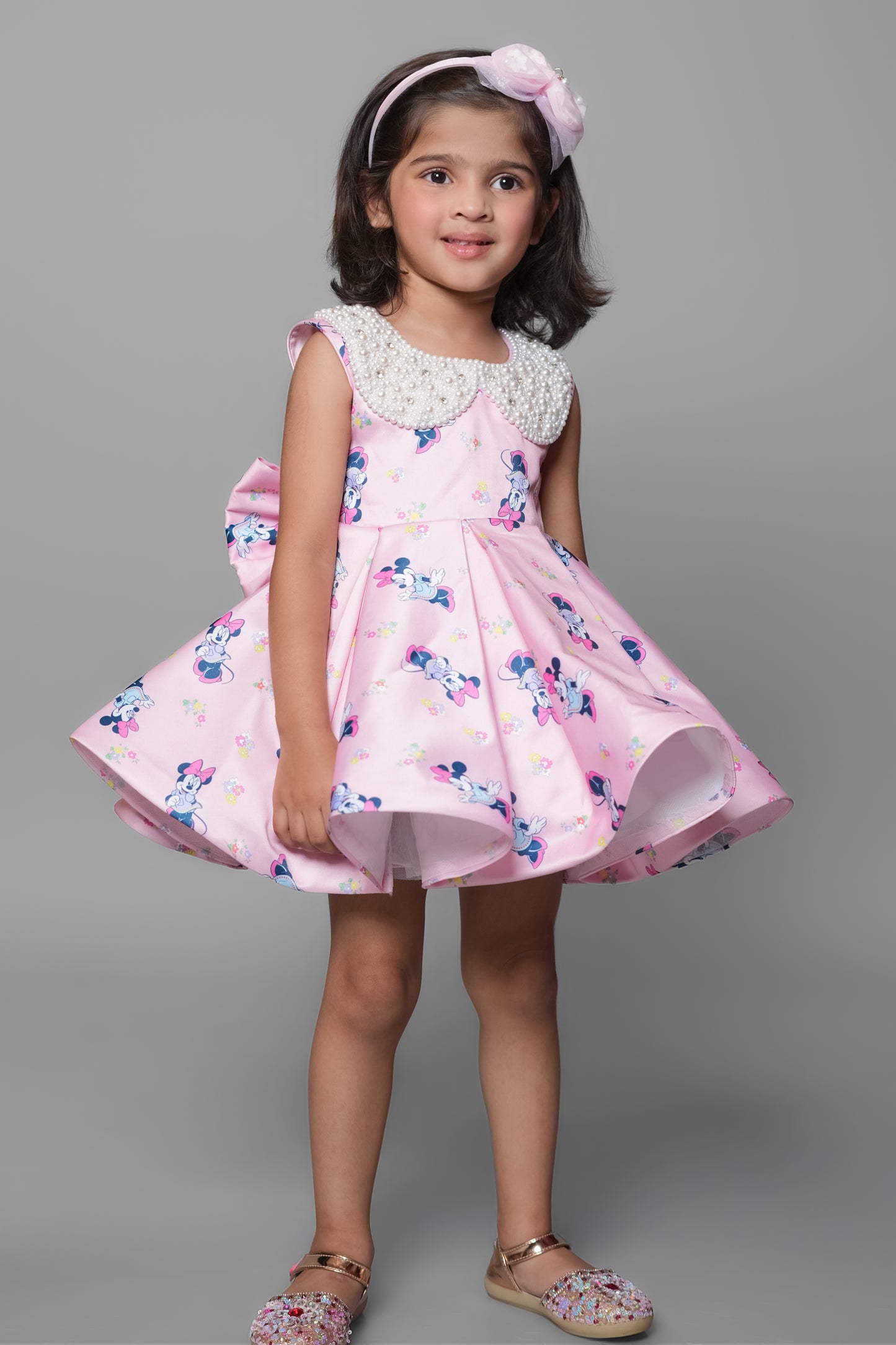 Glaze Cotton Dress With Beads Hand Embroidered Collar