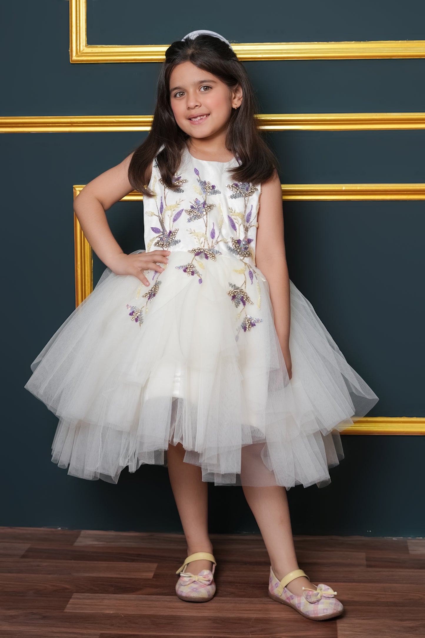 Net Flared Dress With Hand Embroidery