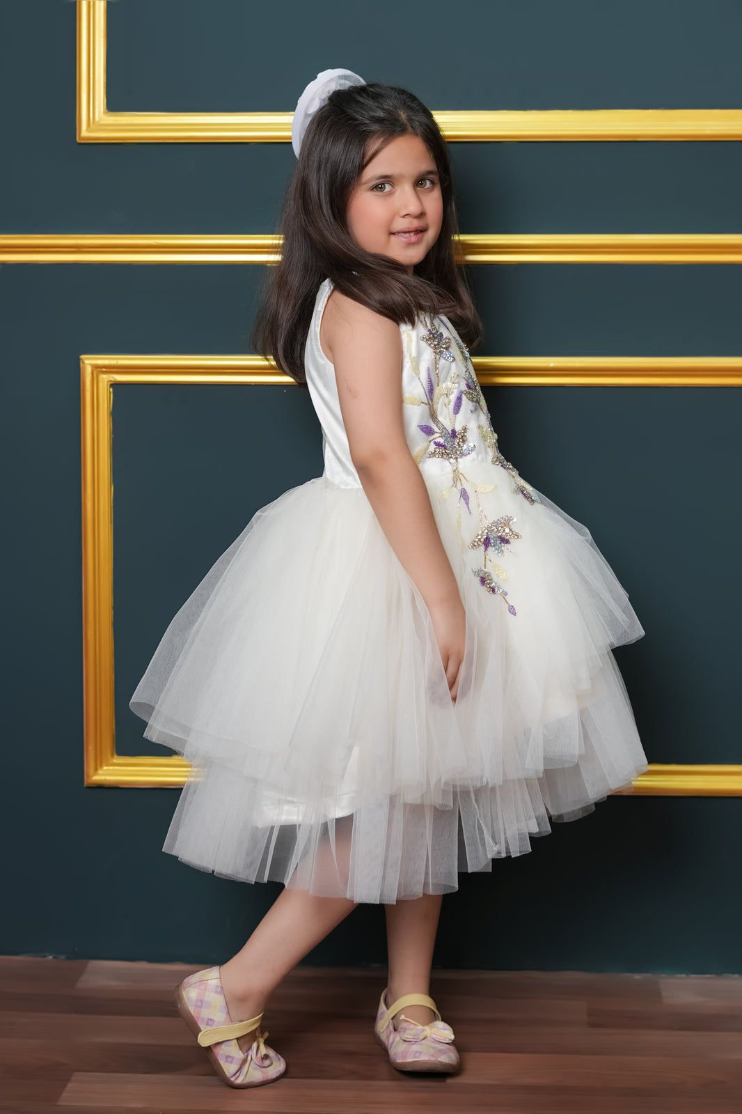 Net Flared Dress With Hand Embroidery