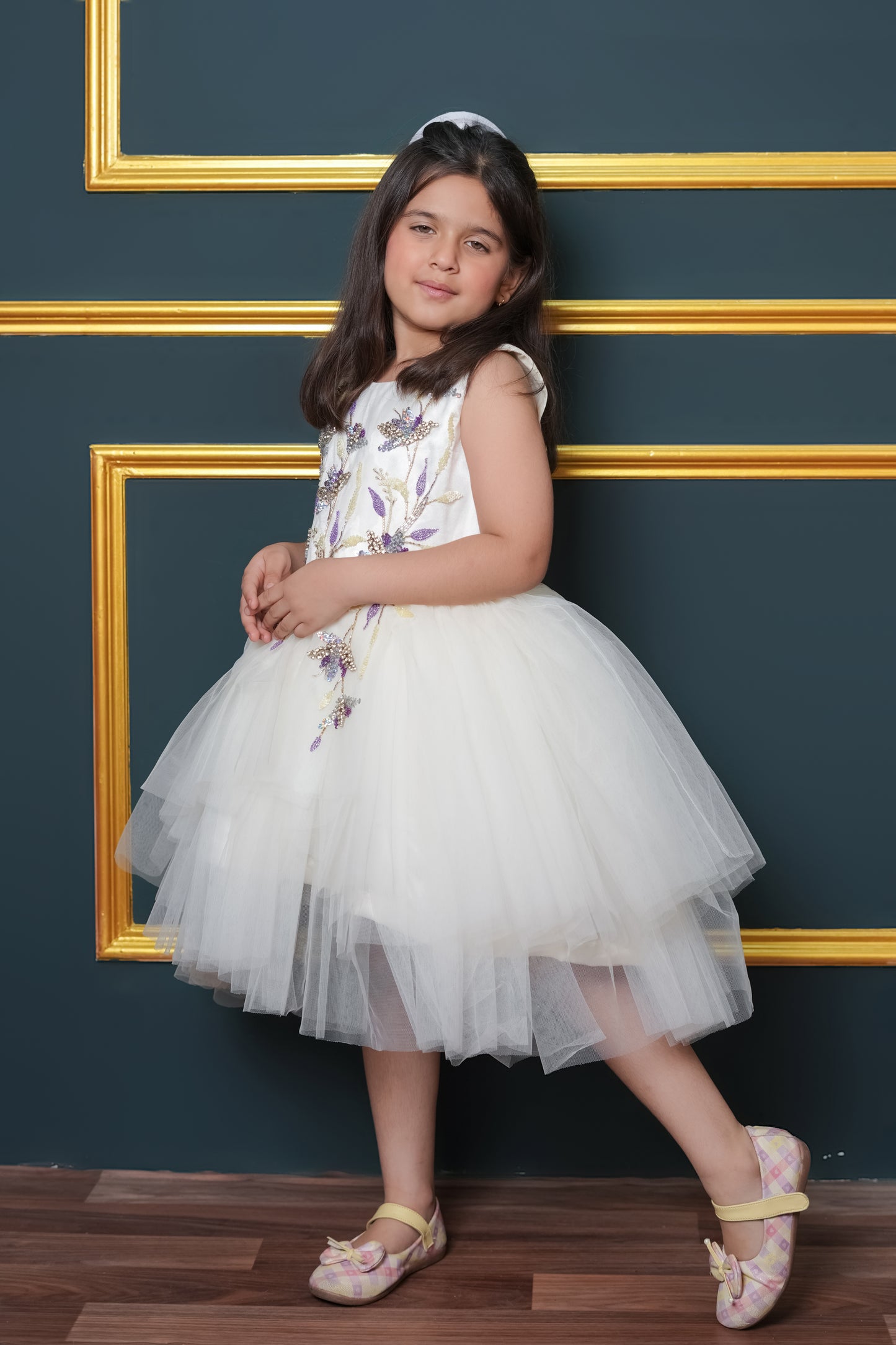 Net Flared Dress With Hand Embroidery