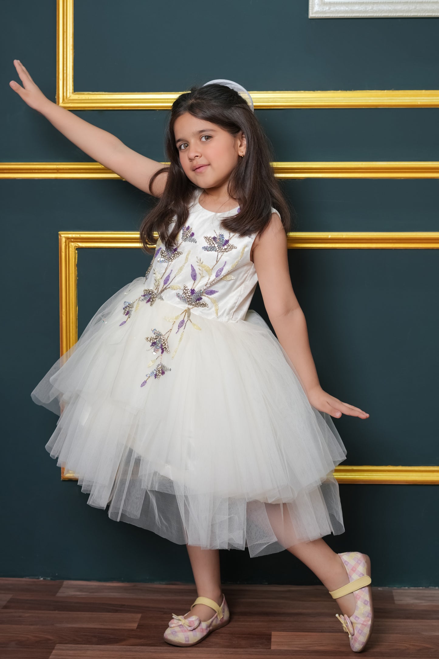 Net Flared Dress With Hand Embroidery