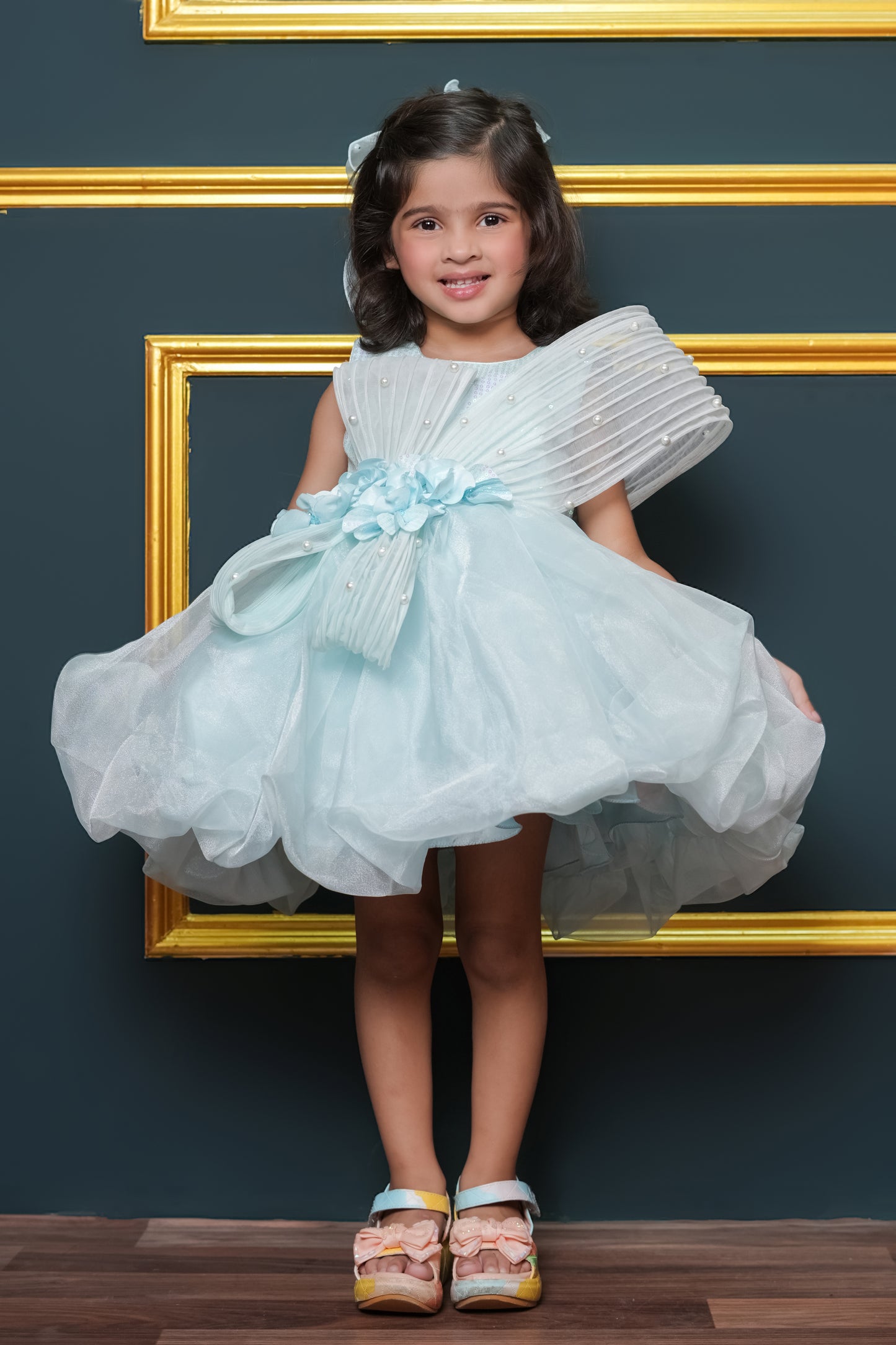 Tissue Dress Embellished With Handmade Flowers And Beads