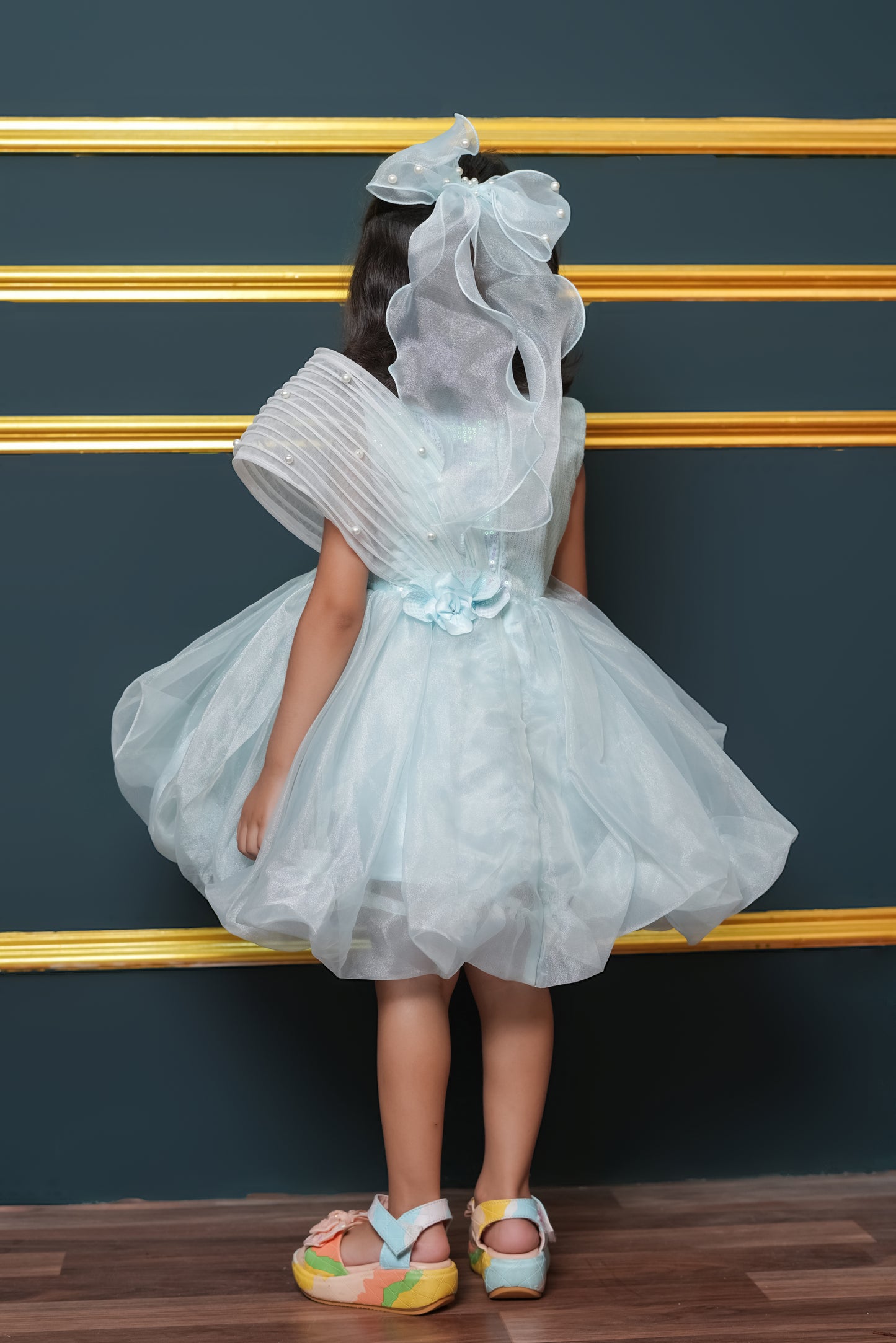 Tissue Dress Embellished With Handmade Flowers And Beads
