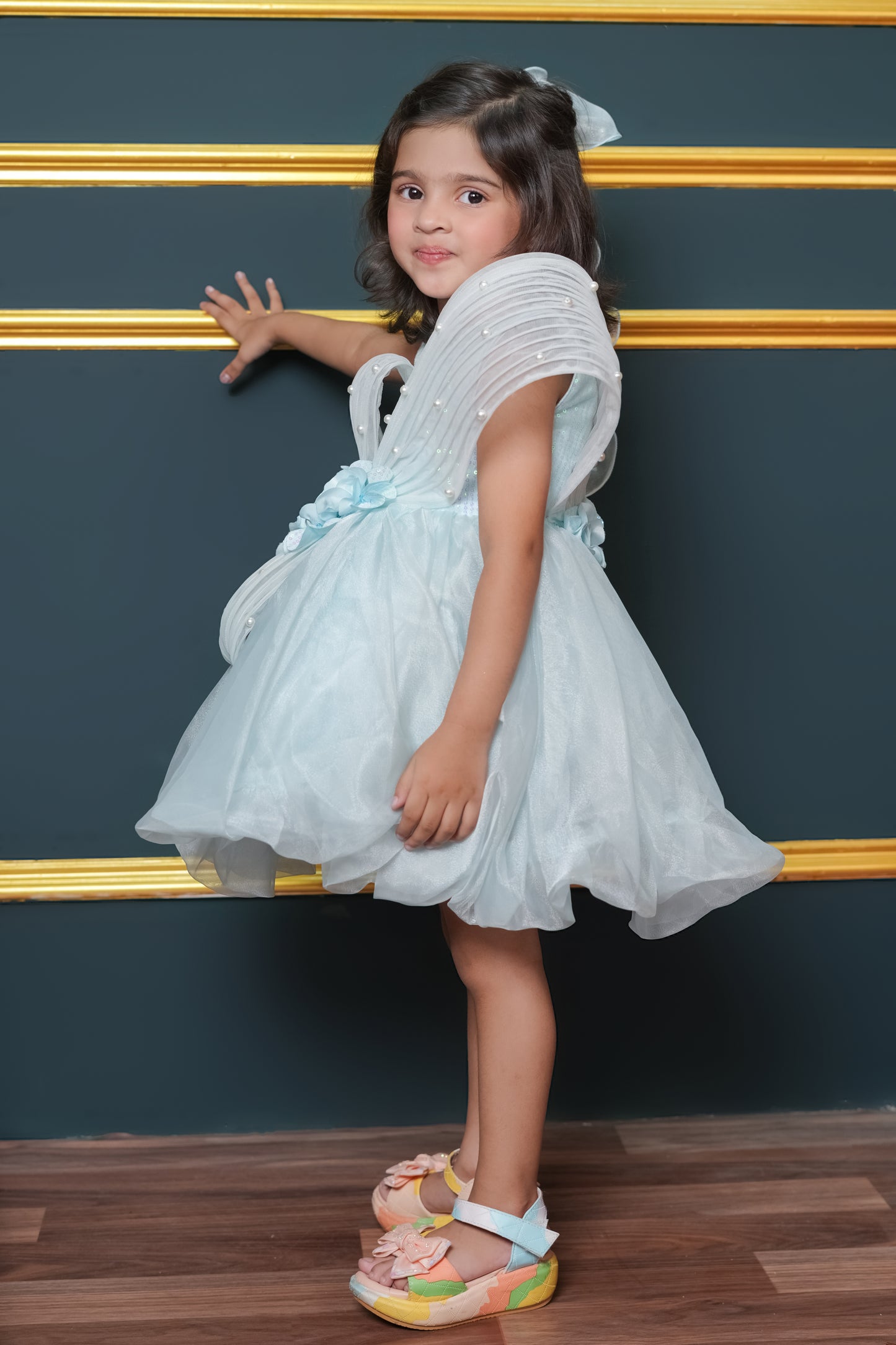 Tissue Dress Embellished With Handmade Flowers And Beads
