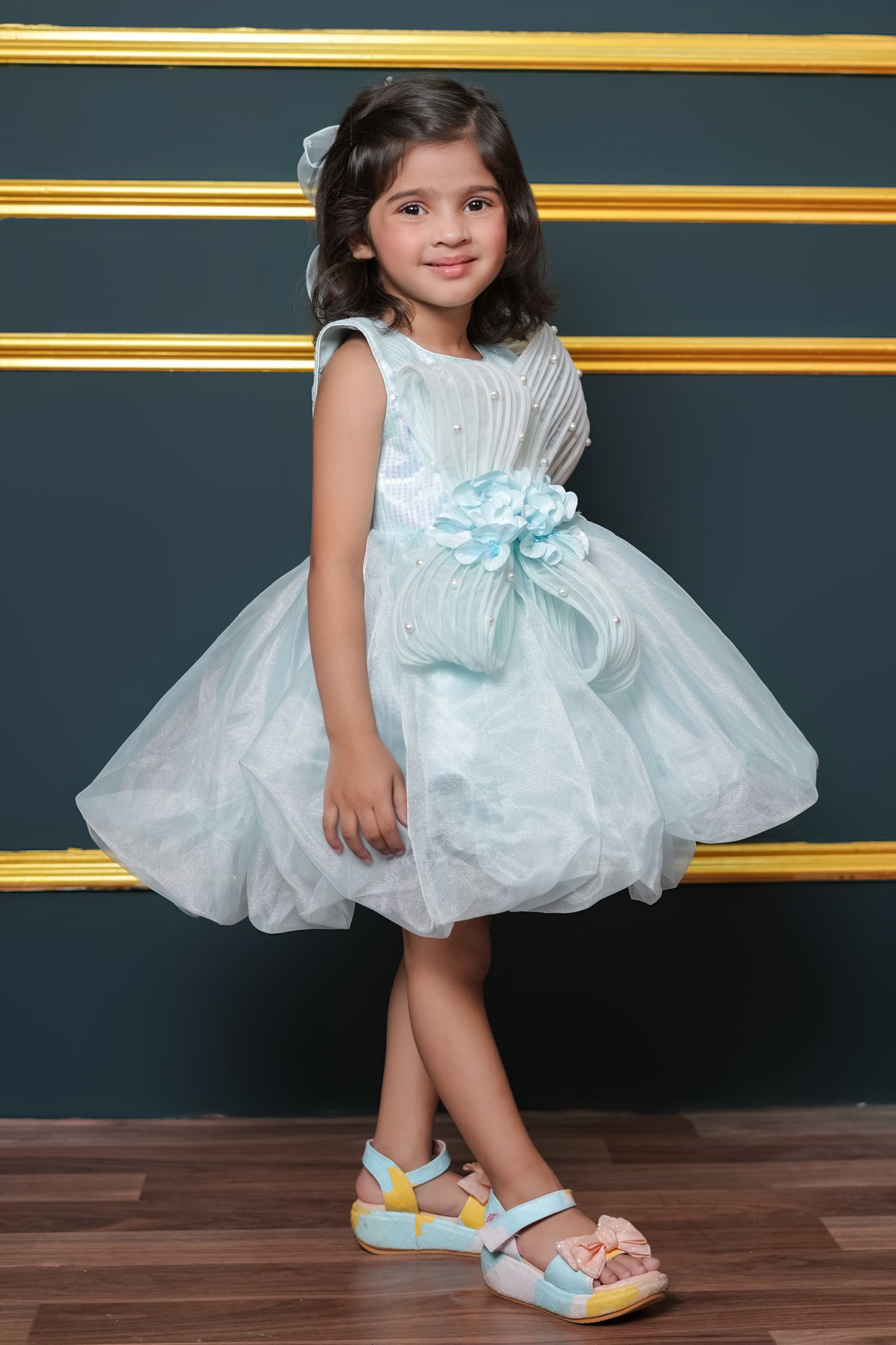 Tissue Dress Embellished With Handmade Flowers And Beads