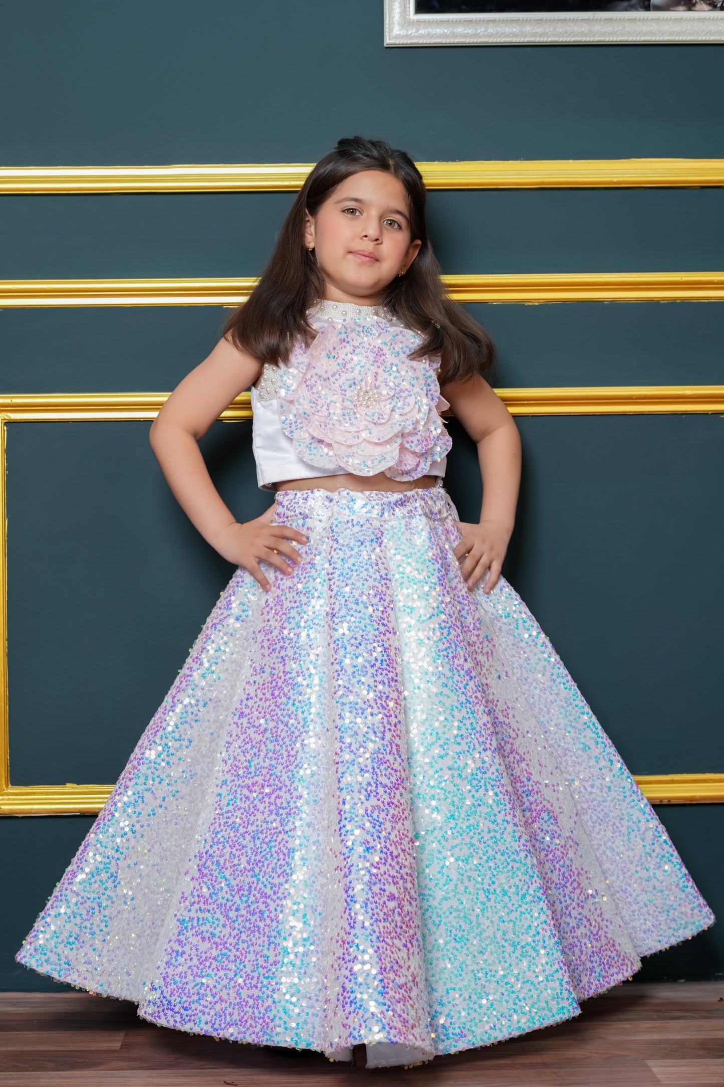 Glitter Lehenga With Flower Top