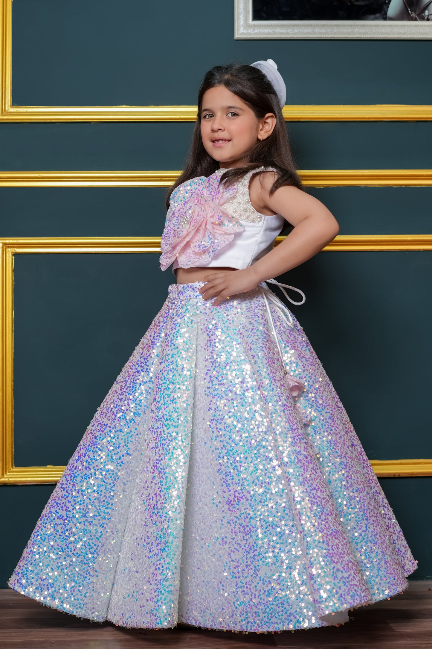 Glitter Lehenga With Flower Top