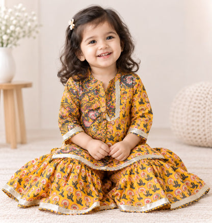 Girls Cotton Ethnic Kurti Shahrara Set