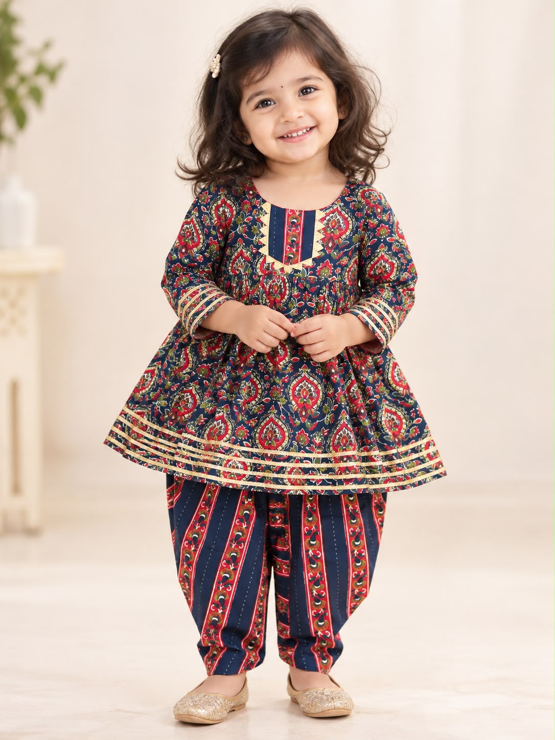 Girls Cotton Ethnic Kurti Shahrara Set