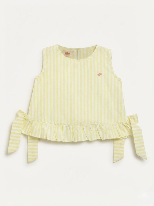 Yellow Pop and Bow Sleeveless Top for Girls
