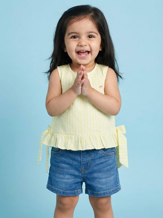 Yellow Pop and Bow Sleeveless Top for Girls