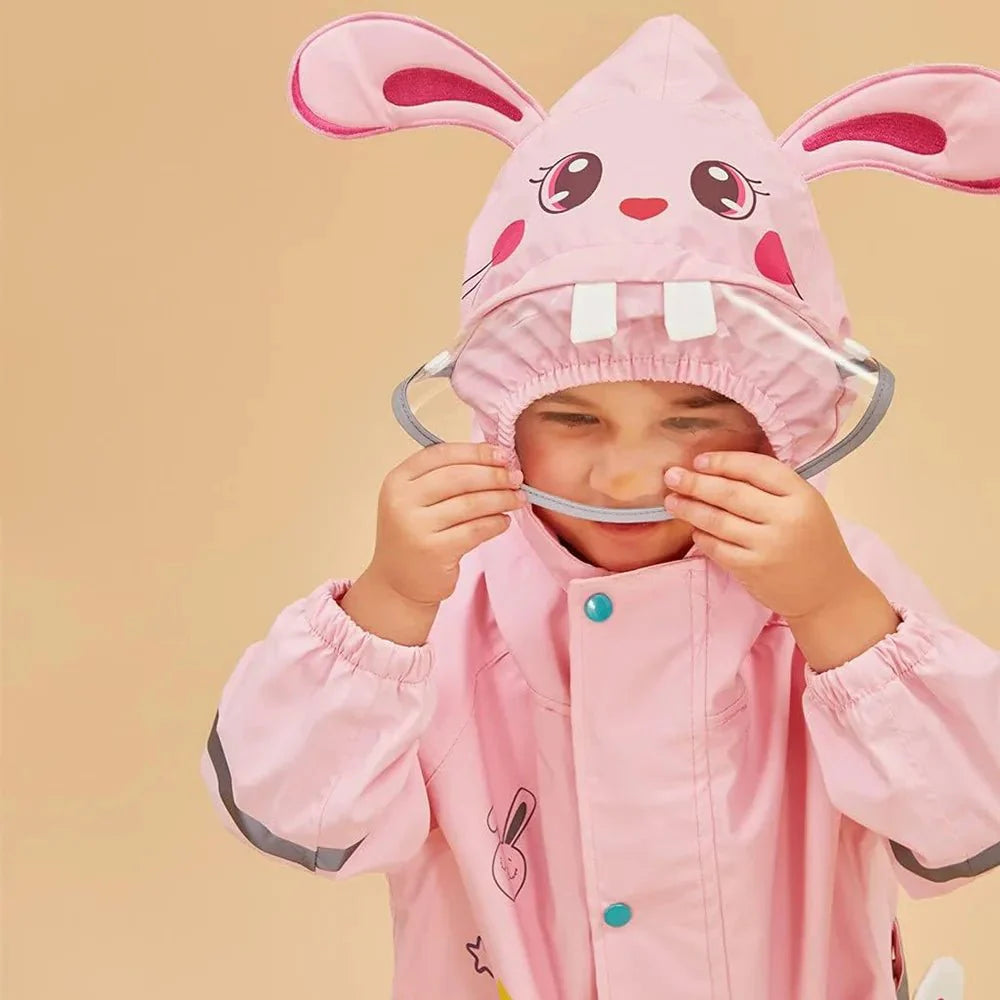 Baby Pink Rabbit Theme All Over Jumpsuit / Playsuit Raincoat for Kids - Little Surprise BoxBaby Pink Rabbit Theme All Over Jumpsuit / Playsuit Raincoat for Kids
