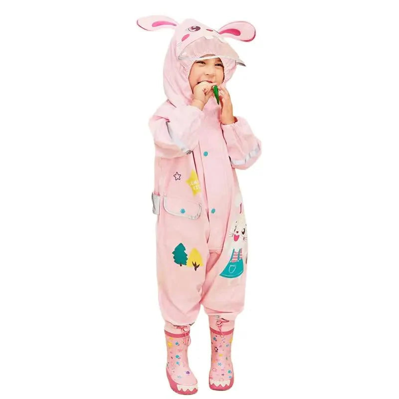 Baby Pink Rabbit Theme All Over Jumpsuit / Playsuit Raincoat for Kids - Little Surprise BoxBaby Pink Rabbit Theme All Over Jumpsuit / Playsuit Raincoat for Kids