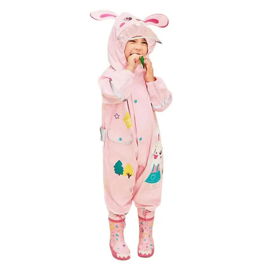 Baby Pink Rabbit Theme All Over Jumpsuit / Playsuit Raincoat for Kids - Little Surprise BoxBaby Pink Rabbit Theme All Over Jumpsuit / Playsuit Raincoat for Kids