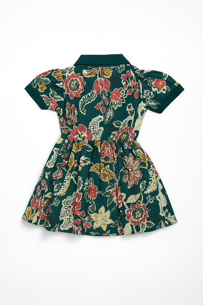 Emerald Garden Ruffle-Collar Dress