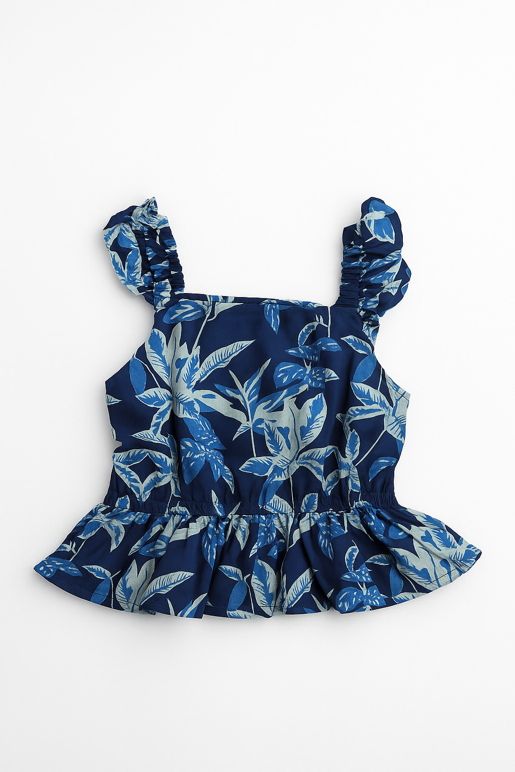 Tropical Twilight Flutter-Shoulder Top & Blossom Shorts Set