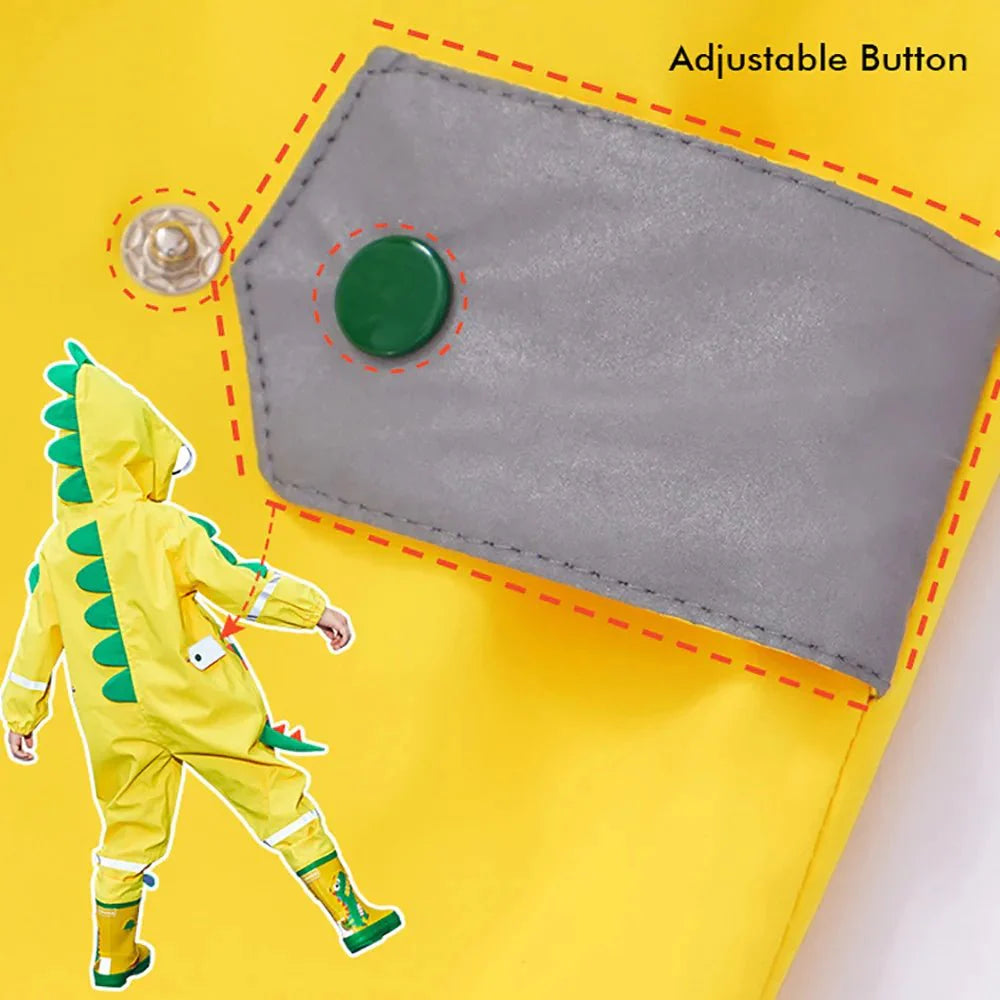 Bright Yellow 3D Dino Theme All Over Jumpsuit / Playsuit Raincoat for Kids - Little Surprise BoxBright Yellow 3D Dino Theme All Over Jumpsuit / Playsuit Raincoat for Kids