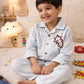 Blue Striped Cotton Night Suit with Star Patch
