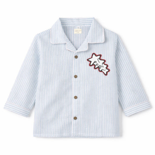 Blue Striped Cotton Night Suit with Star Patch