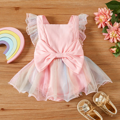 Baby Girl Rainbow Tulle Romper Dress – Pink