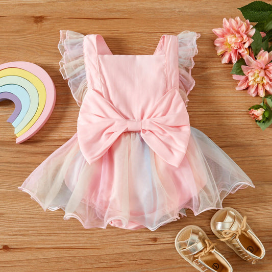 Baby Girl Rainbow Tulle Romper Dress – Pink