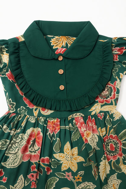 Emerald Garden Ruffle-Collar Dress