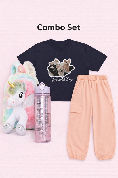 Wanderlust Pups Tee & Blush Cargo Jogger Set