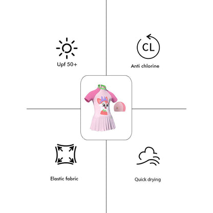 Cute Foxy Frock style Kids Swimwear with attached shorts and matching Swim Cap for kids with UPF 50+  - Little Surprise BoxCute Foxy Frock style Kids Swimwear with attached shorts and matching Swim Cap for kids with UPF 50+ 