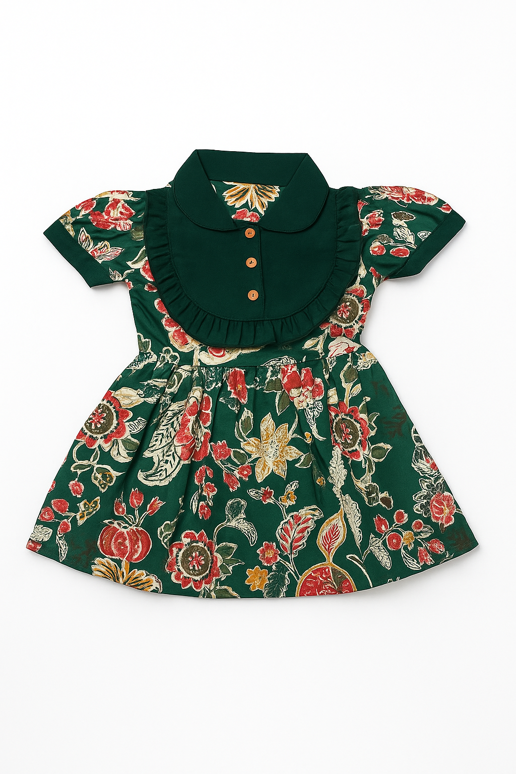 Emerald Garden Ruffle-Collar Dress
