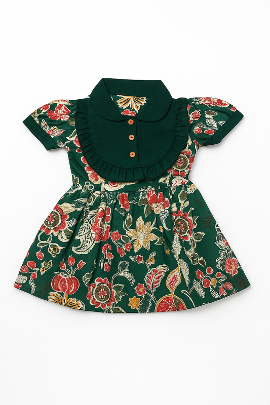 Emerald Garden Ruffle-Collar Dress